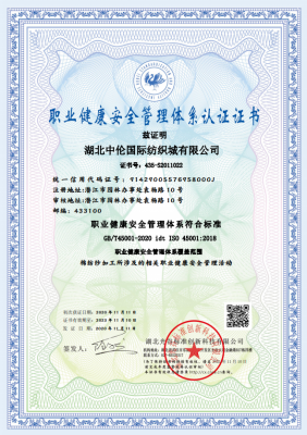 職業(yè)健康安全管理體系認(rèn)證證書(shū)